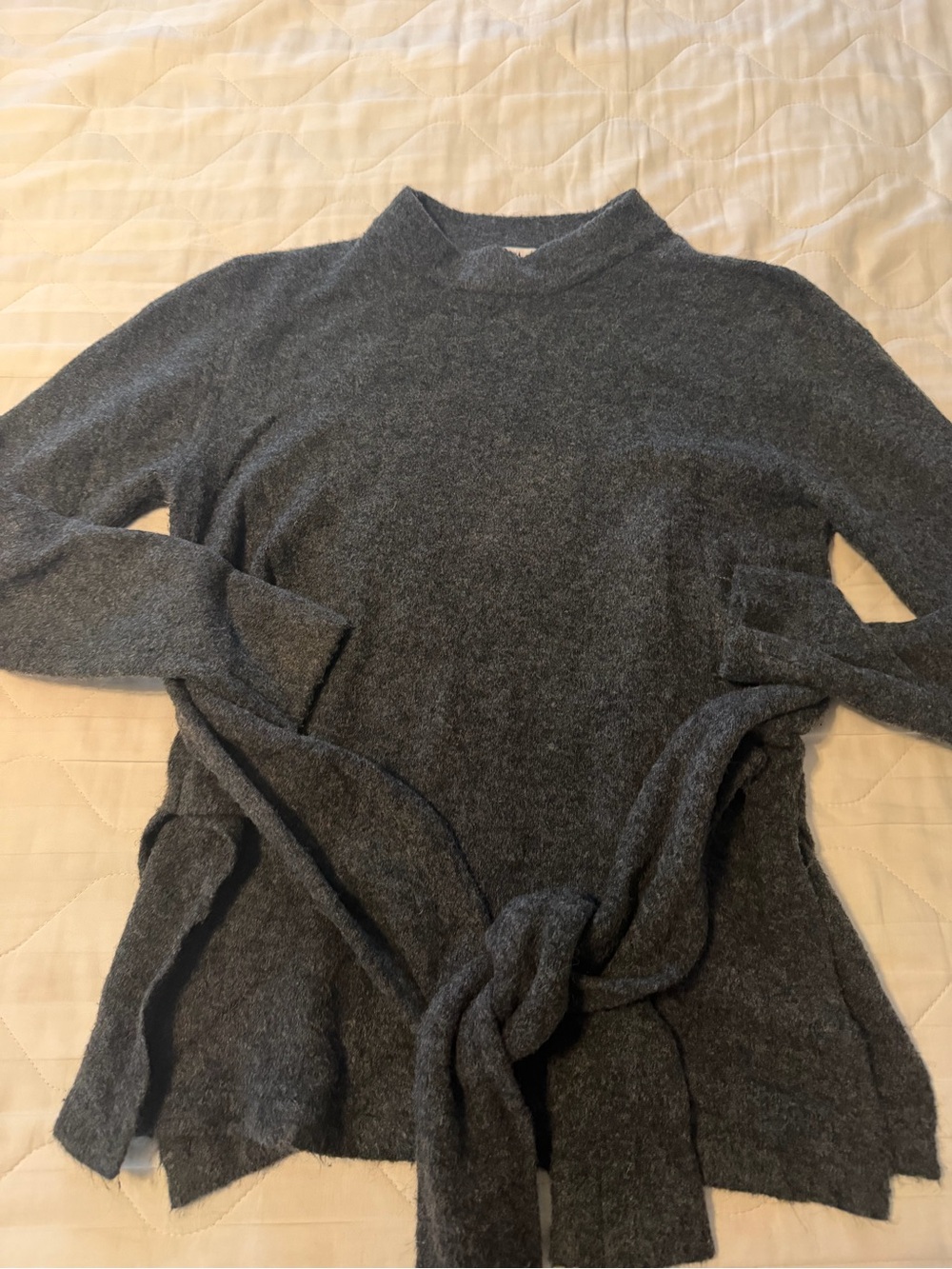 Zara Dark Gray Turtleneck Tie-Waist Sweater